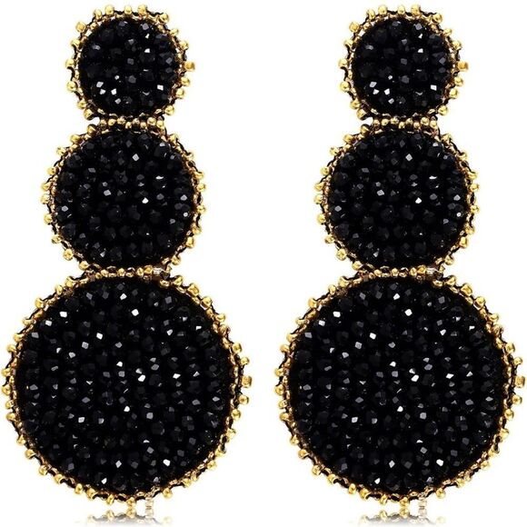 Elegant Black and Gold Earrings - Picture 2 of 4